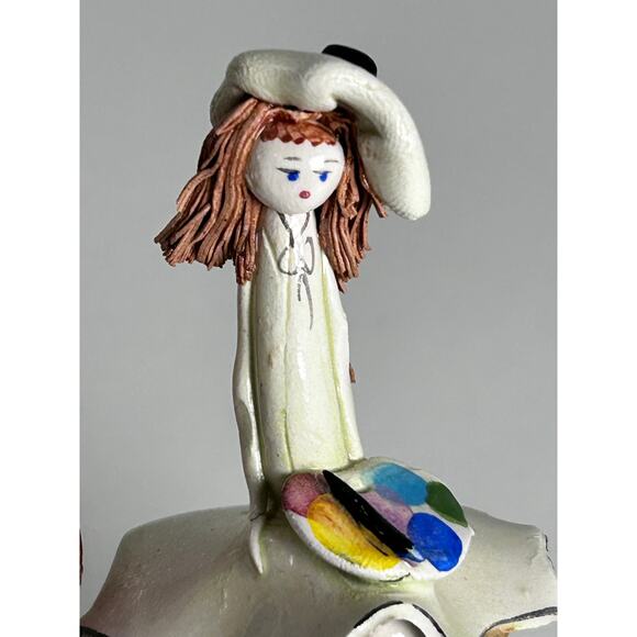 Vintage Zampiva Girl Painting Statue Made In Italy Canvas Pallette 3"x3" - Picture 6 of 8